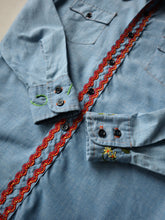 Load image into Gallery viewer, 1970s Towncraft Native American Thunderbird Embroidered Chambray Shirt - S