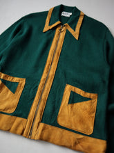 Load image into Gallery viewer, 1960s Zip Up Sweater with Suede Contrast Trim - S