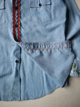 Load image into Gallery viewer, 1970s Towncraft Native American Thunderbird Embroidered Chambray Shirt - S