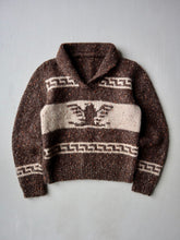 Load image into Gallery viewer, 1980s Hand Knit Shawl Collar Sweater with Aztec Eagle Design - XS