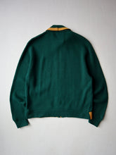 Load image into Gallery viewer, 1960s Zip Up Sweater with Suede Contrast Trim - S