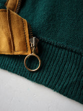 Load image into Gallery viewer, 1960s Zip Up Sweater with Suede Contrast Trim - S