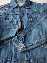 Load image into Gallery viewer, 1960s Pleated Selvedge Denim Jacket with Custom Embroidery - S