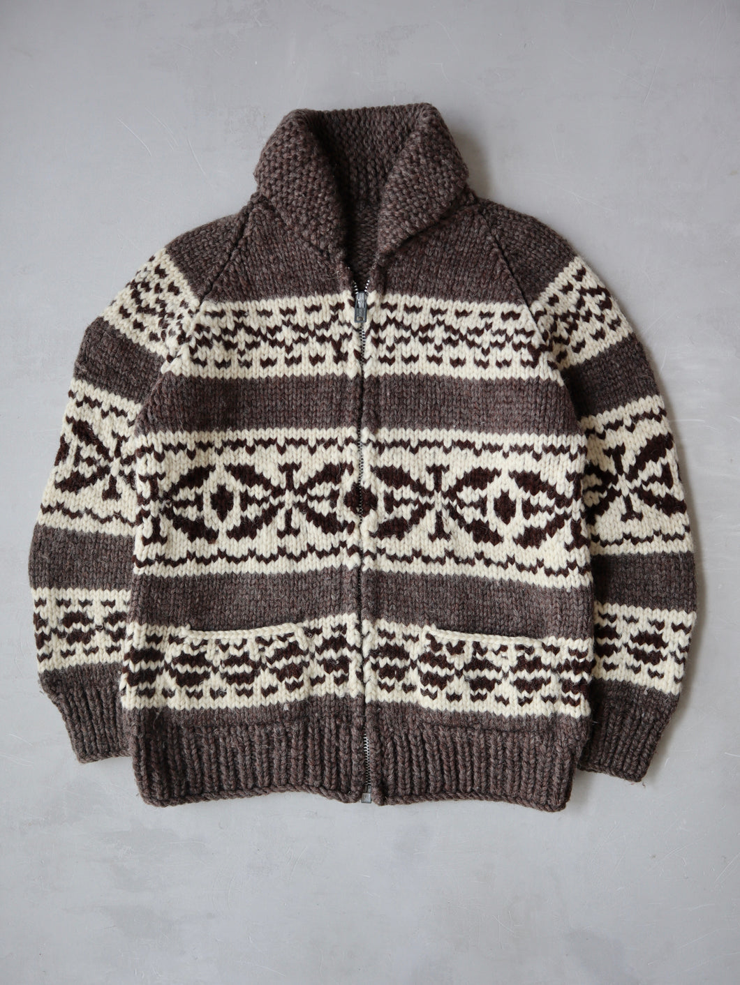 1980s Tuak Cowichan Knit Zip Up Sweater - S