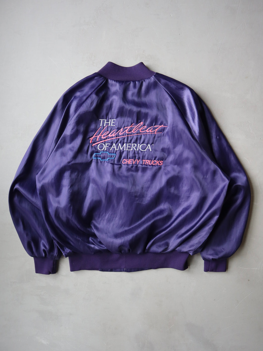 1980s The Heartbeat of America Chevy Trucks Satin Bomber Jacket - XL