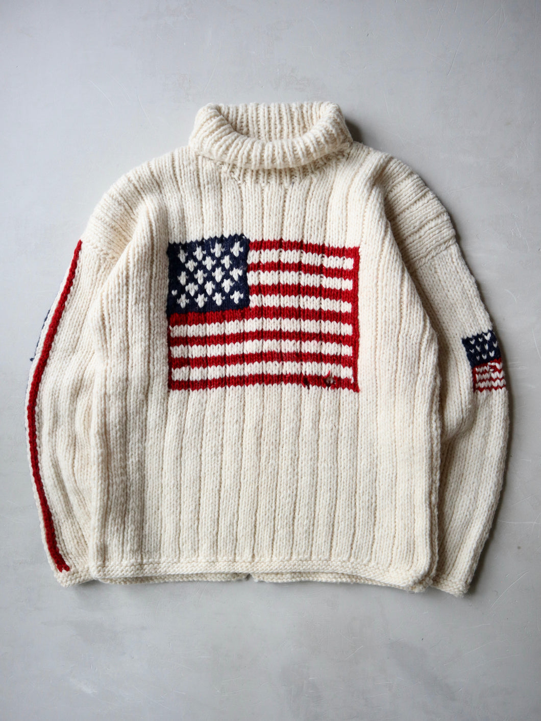 1980s American Flag Wool Turtle Neck Knit Sweater - L/X