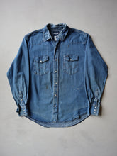 Load image into Gallery viewer, 1990&#39;s Distressed Wrangler Pearl Snap Chambray Shirt - XL
