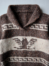 Load image into Gallery viewer, 1980s Hand Knit Shawl Collar Sweater with Aztec Eagle Design - XS
