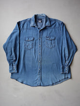 Load image into Gallery viewer, 1990&#39;s Distressed Wrangler Pearl Snap Chambray Shirt - 3XL
