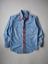 Load image into Gallery viewer, 1970s Towncraft Native American Thunderbird Embroidered Chambray Shirt - S
