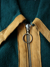 Load image into Gallery viewer, 1960s Zip Up Sweater with Suede Contrast Trim - S
