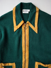 Load image into Gallery viewer, 1960s Zip Up Sweater with Suede Contrast Trim - S
