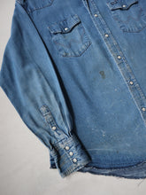 Load image into Gallery viewer, 1990&#39;s Distressed Wrangler Pearl Snap Chambray Shirt - XL
