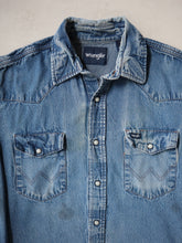 Load image into Gallery viewer, 1990&#39;s Faded Wrangler Pearl Snap Chambray Shirt - L
