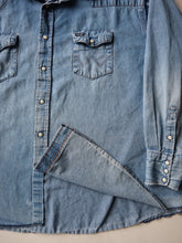 Load image into Gallery viewer, 1990&#39;s Distressed Wrangler Pearl Snap Chambray Shirt - 3XL

