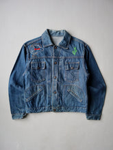 Load image into Gallery viewer, 1960s Pleated Selvedge Denim Jacket with Custom Embroidery - S
