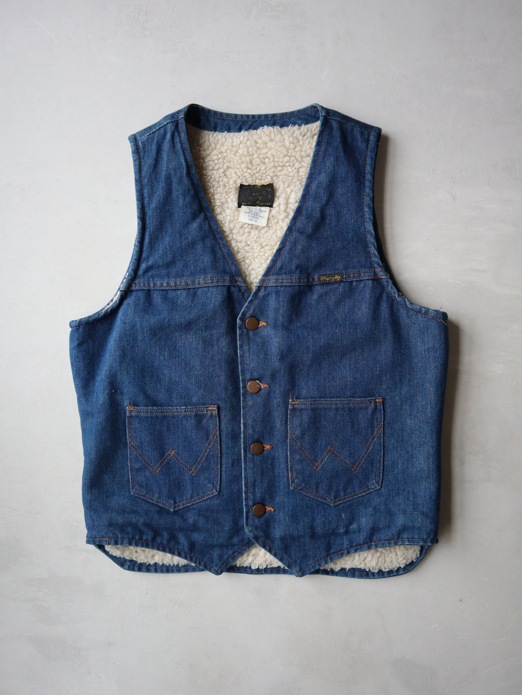 1970's Wrangler Sherpa Lined No-Fault Denim Vest - M