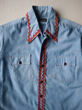 Load image into Gallery viewer, 1970s Towncraft Native American Thunderbird Embroidered Chambray Shirt - S
