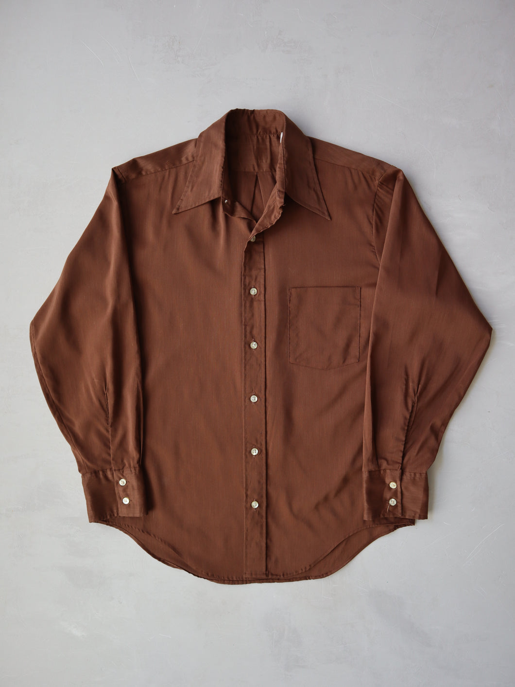 1970's Brown Polyester Shirt - M