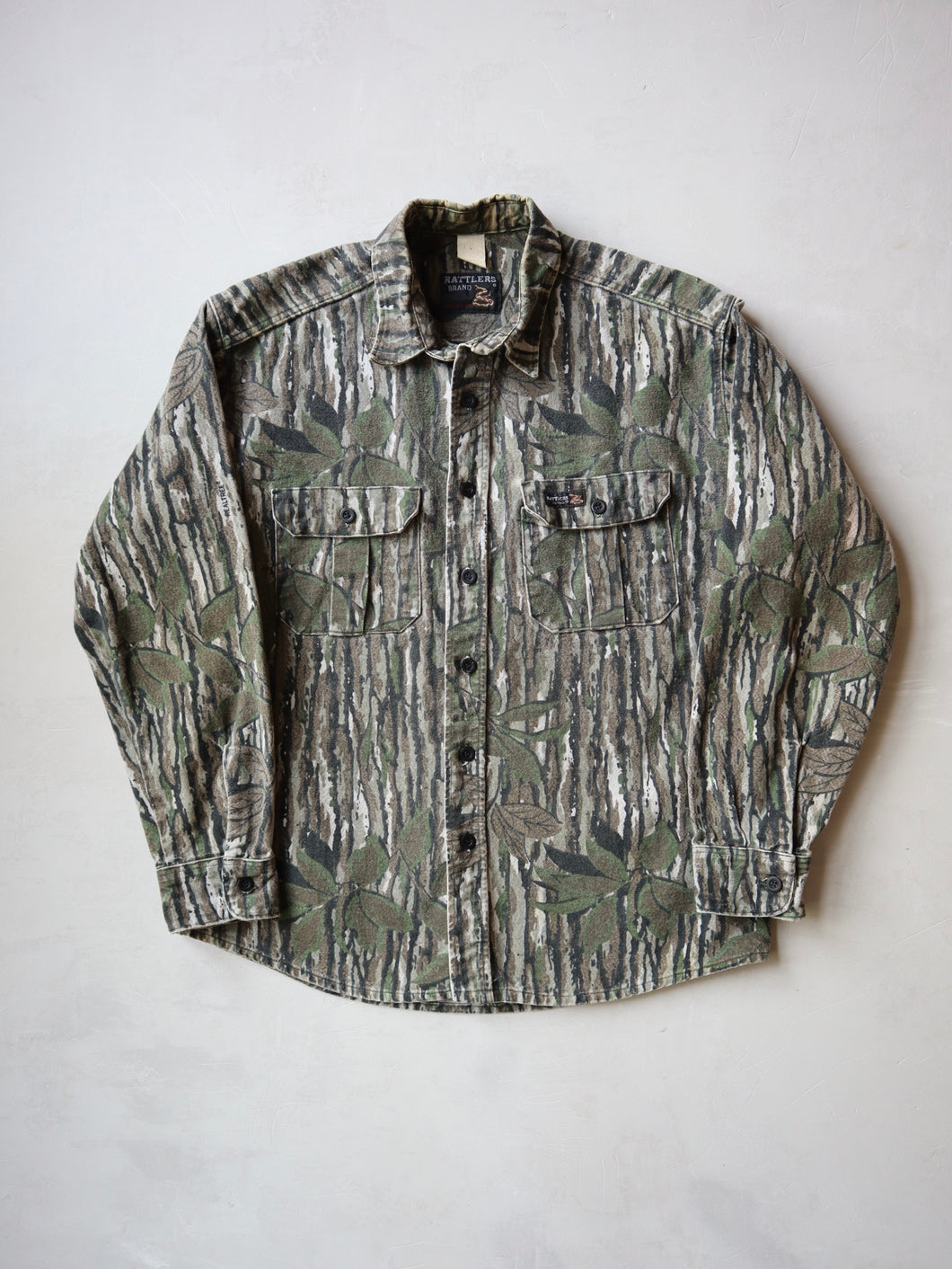 1990's Rattlers Tree Bark Camo Flannel Shirt - M
