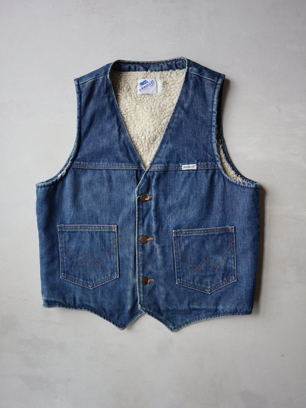 1970's Wrangler Sherpa Lined No-Fault Denim Vest - S