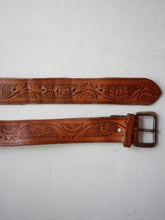 Load image into Gallery viewer, Hand Tooled Brown Leather Belt - 32" - 39"
