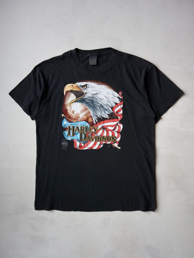 1980s 3D Emblem Myers Harley Davidson T-Shirt - S