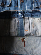 Load image into Gallery viewer, 1960s Pleated Selvedge Denim Jacket with Custom Embroidery - S
