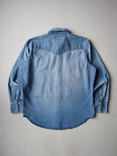Load image into Gallery viewer, 1990s Distressed Wrangler Chambray Snap Shirt - M/L
