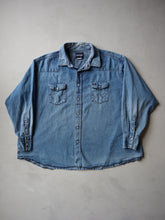 Load image into Gallery viewer, 1990&#39;s Distressed Wrangler Pearl Snap Chambray Shirt - 3XL
