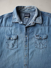 Load image into Gallery viewer, 1990&#39;s Distressed Wrangler Pearl Snap Chambray Shirt - 3XL
