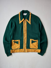 Load image into Gallery viewer, 1960s Zip Up Sweater with Suede Contrast Trim - S
