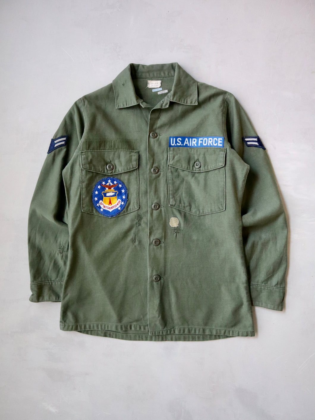 1970's U.S Army OG-107 Patched Shirt - S