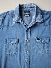Load image into Gallery viewer, 1990&#39;s Distressed Wrangler Pearl Snap Chambray Shirt - 3XL
