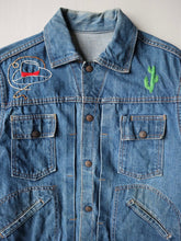Load image into Gallery viewer, 1960s Pleated Selvedge Denim Jacket with Custom Embroidery - S
