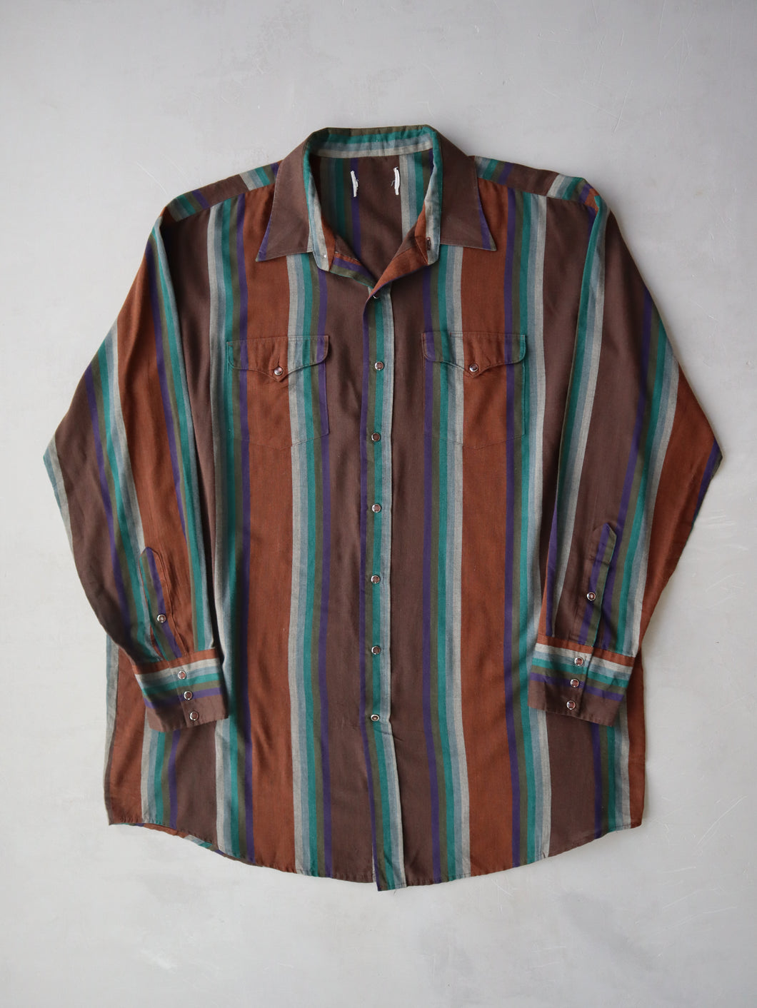 1970's Striped Pearl Snap Western Shirt - 2XL